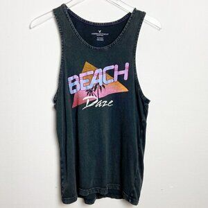 Beach Daze Black Retro Graphic Tank Top XS 80s